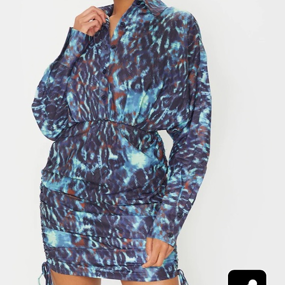 Multi Animal Print Ruched Waist Shirt Style Dress - Picture 3 of 6